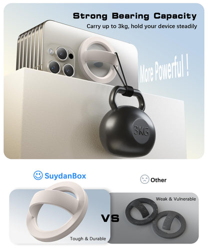 SuydanBox Magnetic Phone Grip, Removable Loop Grip with Soft Finger Strap, Silicone Phone Ring Holder for Back of Phone for iPhone 16/15/14/13/12 Pro Max/Plus, Stone