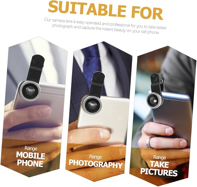 Portable Cell Phone Camera Lens Super Wide Angle Lens Macro Lens Fisheye Lens Clip on 3 in 1 Mobile Phone Lens Compatible for iPhone 6S/7/8/X (Silver)