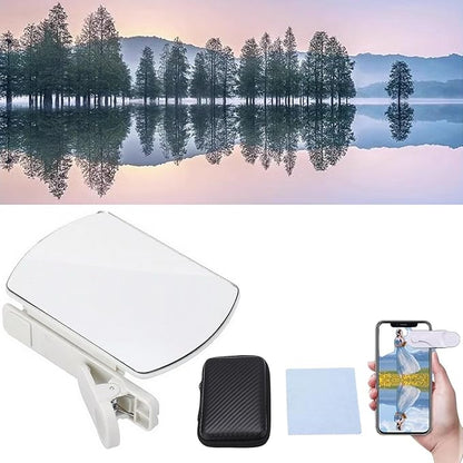 Mirror Effect Lens - Capture Stunning Reflections Instantly, Smartphone Camera Mirror Reflection Clip Kit, Adjustable HD Glass Smartphone Photography Flip Mirror for Creative Photography (White)