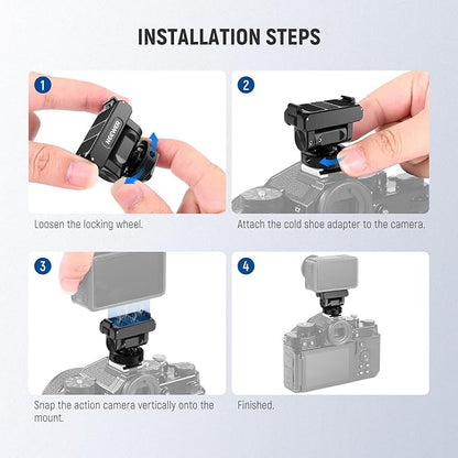 NEEWER Mount Adapter Compatible with DJI Osmo 360 / Action 5 Pro/4/3, Metal Magnetic Quick Release Action Camera Adapter Mount with 160° Tilt, Cold Shoe, 1/4" Thread, AC012