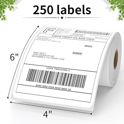 FungLam 4"X6" Thermal Shipping Labels, 4X6 Labels,White Mailing Shipping Labels, Perforated, 250 Labels,Compatible with iDPRT, JADENS and Rollo.
