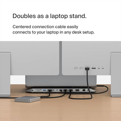 Belkin Connect 11-in-1 Universal USB-C Pro Dock w/ 3-Monitor Support, Silicon Motion Technology - Works with Mac, Windows, and Chromebook - 100W PD w/ 10Gbps Transfer Speeds & 2.5Gbps Ethernet - Grey