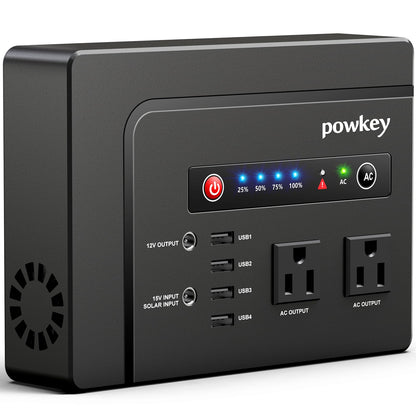 powkey Portable Power Station 200W, 146Wh Portable Solar Generator Battery Pack with 2 Pure Sine Wave AC Outlets/4 USB A/1 DC Port, Lithium Battery Backup Power Supply for Camping Travel Outdoor Home