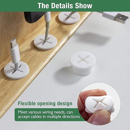 10Pcs Desk Grommet, 1" (25mm) White Silicone Cord Hole Cover, Flexible Rubber Wire Grommets, Wall Grommets for Cables Management, Table, Countertop, Cabinets and Furnitures Wire Organizer