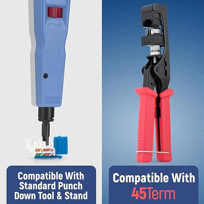 Everest 45° Angled RJ45 Cat6A Keystone Jacks 20-Pack in Blue - Slim Profile Female RJ45 Connectors - Cat 6A Keystone Jack - Compatible with 45° Angled Speed Termination Tool - 45Term (B0BL3GS7ZY)