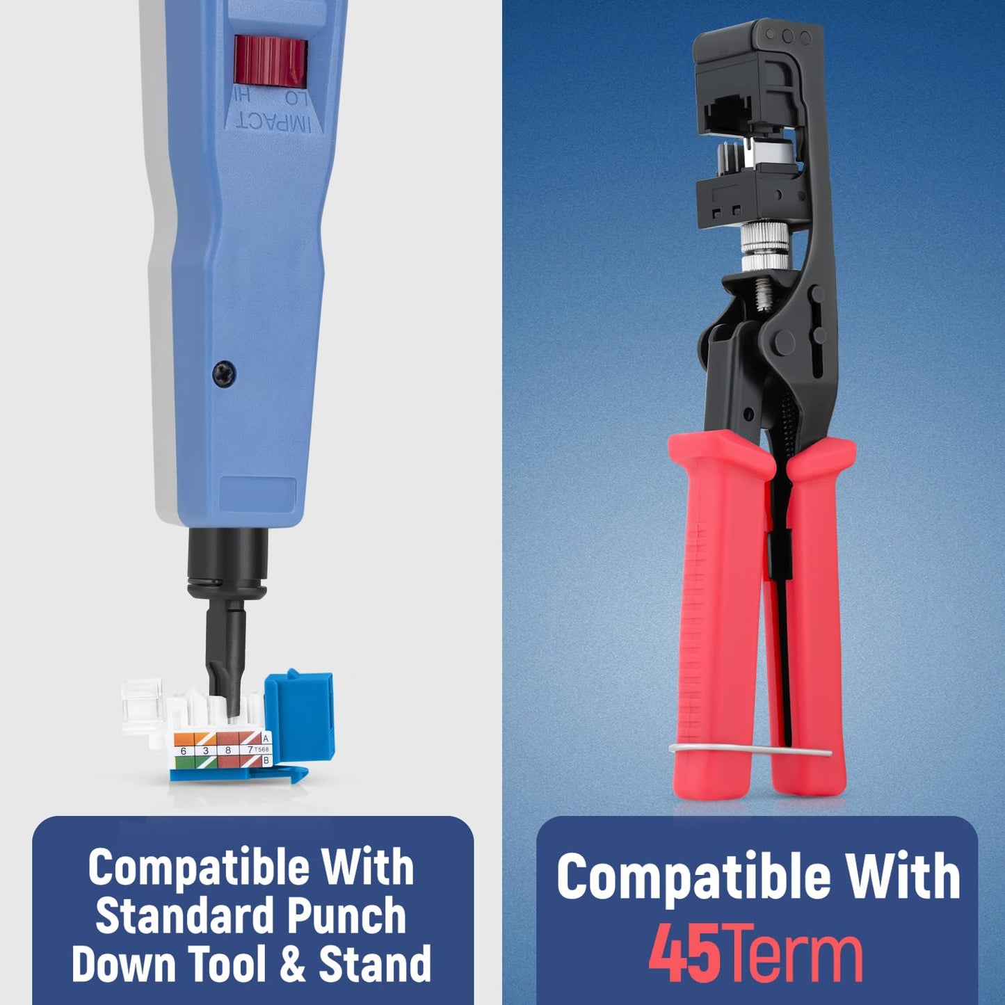 Everest 45 Degree RJ45 Cat6 Keystone Jacks Slim Profile 50-Pack Blue