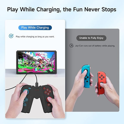 JINGDU Switch JoyCon Charging Grip Compatible with Nintendo Switch Standard & OLED Model, Play While Charging, Portable VShaped JoyCon Controller Charger with Charge Cable | 2PCS | Black