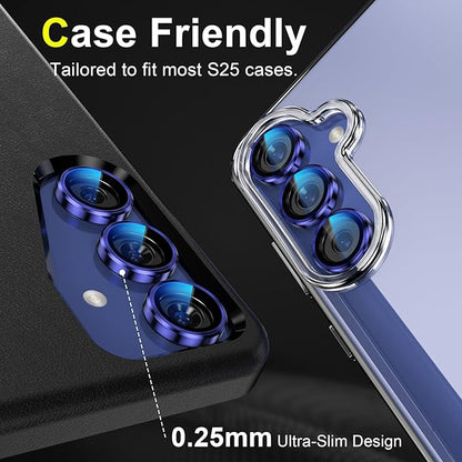 YWXTW Camera Lens Protector for Samsung Galaxy S25 Accessories [1:1 Fit & Ultra Clarity] 9H Tempered Glass Metal Individual Ring Camera Cover Screen Protector for S25, Case Friendly (Navy)