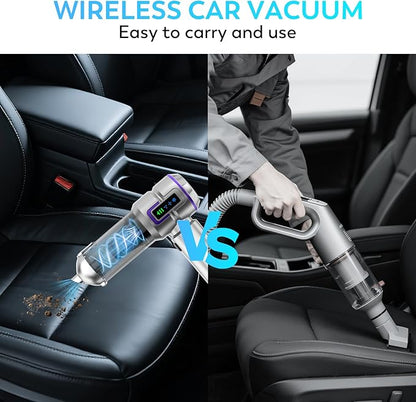 Car Vacuum Cleaner, 22000PA High Power Portable Handheld Car Vacuum & Air Duster, Mini Cordless Vacuum with LED Display, for Home, Office, Camping (Silver Purple)