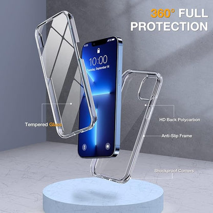 Miracase Glass Case for iPhone 13 Pro Max 6.7 inch, Upgrade Full-Body Clear Phone Bumper Case Cover with Built-in 9H Tempered Glass Screen Protector, Clear