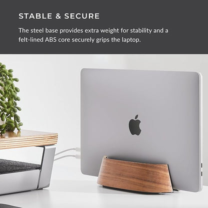 HumanCentric Vertical Laptop Stand in Black Walnut Wood, Upright Adjustable Holder and Dock, Laptop Vertical Stand Fits MacBook Pro and Other Laptops .5" to 1.5", Clamshell Compatible