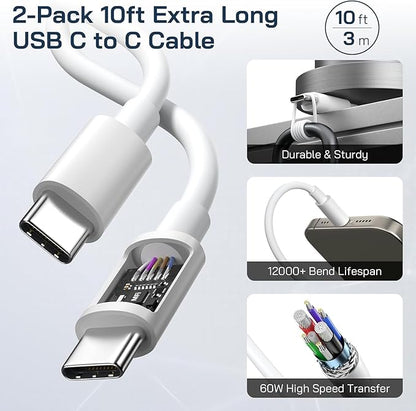 iPhone 16/15 Charger Fast Charging, 2Pack 10FT Long USB C to C Apple Fast Charging Cable Cord with 20W PD USB C Fast Charger Block for iPhone 16/15/15 Pro/15 Pro Max/15 Plus, iPad 12.9/11/10.9/Air 5/4