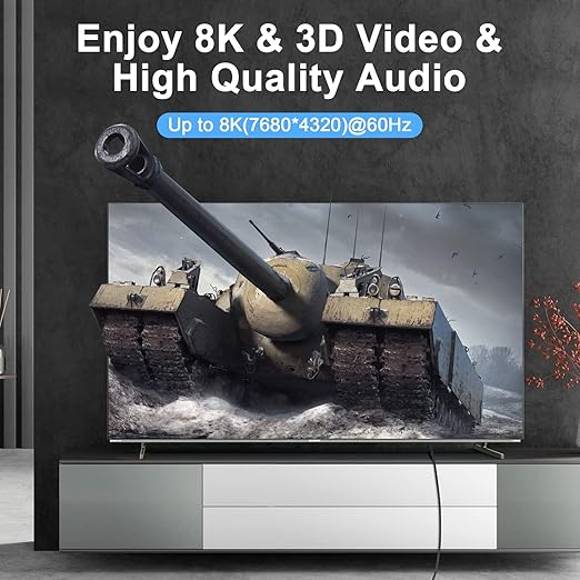 Thsucords 8K 4K HDMI Cable 1.6FT, High Speed Braided HDMI to HDMI 2.1 Cord Supports 8K@60Hz, 4K@120Hz 144Hz 48Gbps Compatible with Roku TV/PS5/HDTV/Blu-ray