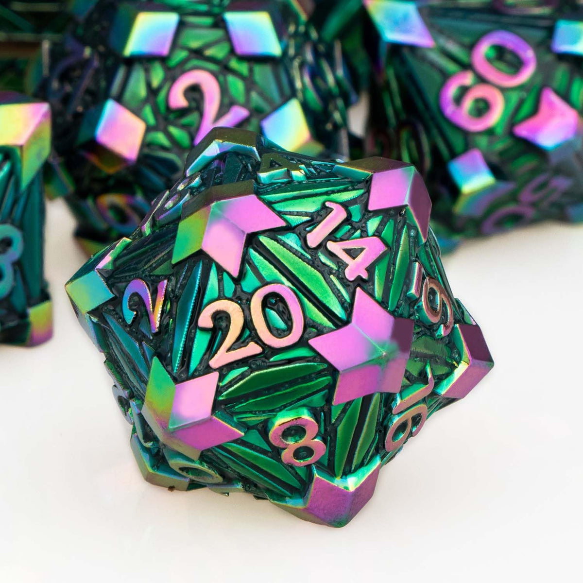 ORIFANTOU 7PCS Metal DND Dice Set with Box, Debris RPG Blue D and D Dice for use with D&D Tabletop Games Role Playing Game Polyhedral Dice Set D20 D12 D10 D8 D6 D4