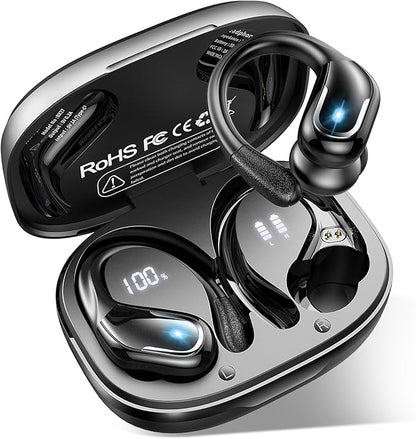 Ltinist Wireless Earbud, Bluetooth 5.3 Headphones Pure Bass Sound with Earhooks, 75H Battery Over Ear Headphones with Dual-LED Display, IP7 Waterproof Earphones Built-in Microphone for Running Sports