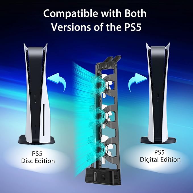 NexiGo PS5 Accessories Cooling Fan [Auto On/Off] with LED Light, for Both Disc and Digital Editions, Efficient Cooling System, Compatible with Horizontal Stand For Gaming Console