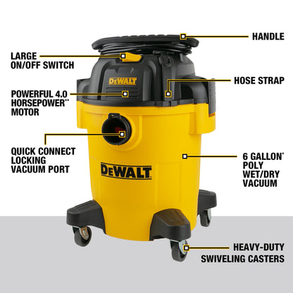 DEWALT 6 Gal. 4.0 HP Poly Wet/Dry Vacuum with Hose and Accessories DXV06PL