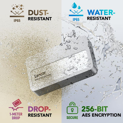 Lexar 2TB Professional Go Portable SSD, Supports Apple 4K 60fps ProRes, Up to 1050MB/s, USB 3.2 Gen 2, Rugged, IP65, Ultracompact, Compatible w/iPhone 15/16 (Not 17), External SSD (LSL400X002T-RNSNU)