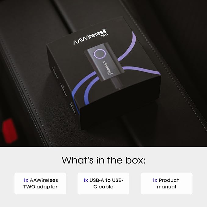 AAWireless Two - Android Auto Wireless Adapter - Convert Factory Wired Android Auto to Wireless - Multifunctional Button - Easy Plug and Play Setup - Seamlessly Connect Via Bluetooth - Made in Europe