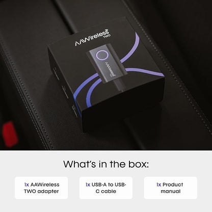 AAWireless Two - Android Auto Wireless Adapter - Convert Factory Wired Android Auto to Wireless - Multifunctional Button - Easy Plug and Play Setup - Seamlessly Connect Via Bluetooth - Made in Europe