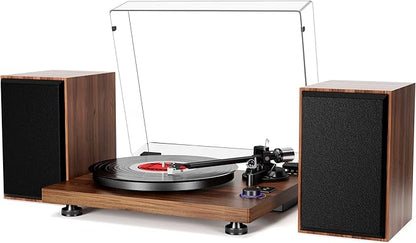 Bluetooth Turntable HiFi System with 36 Watt Bookshelf Speakers, Patend Designed Vinyl Record Player with Magnetic Cartridge, Bluetooth Playback and Auto Off