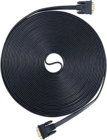 DTech 25ft Ultra Thin Flat Type Computer Monitor VGA Cable Standard 15 Pin Male to Male Connector SVGA Wire 25 Feet - Black
