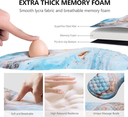 Mouse Pad Wrist Support, Laokiiy 2 in 1 Keyboard Wrist Rest+ Ergonomic Mouse Pad, Non-Slip Wrist Rest for Computer Keyboard, Made Easy Typing & Relieve Wrist Pain(White Gold Beach Marble)