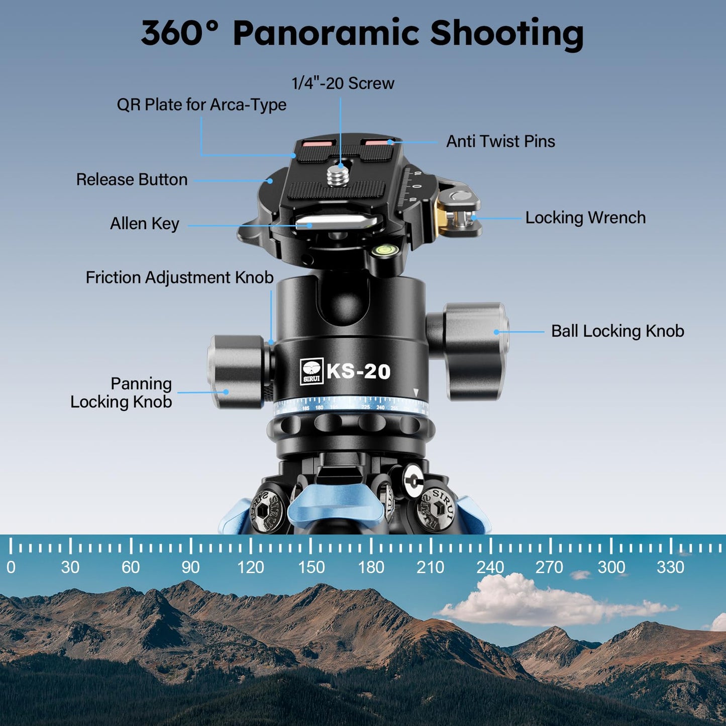 SIRUI 50.2" Carbon Fiber Travel Tripod, Compact Professional Camera Trippod with Low Profile Ball Head, Quick Release System, Load Up to 26.5lbs/12kg, AM-254+KS-20