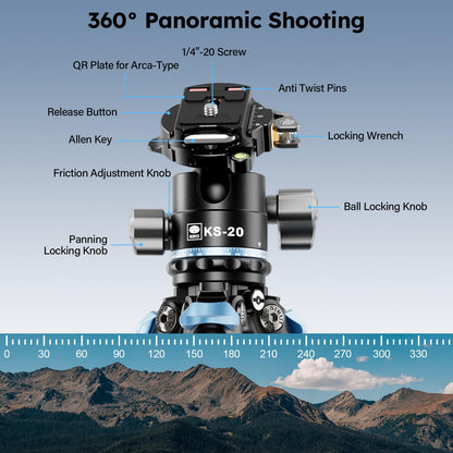 SIRUI 50.2" Carbon Fiber Travel Tripod, Compact Professional Camera Trippod with Low Profile Ball Head, Quick Release System, Load Up to 26.5lbs/12kg, AM-254+KS-20