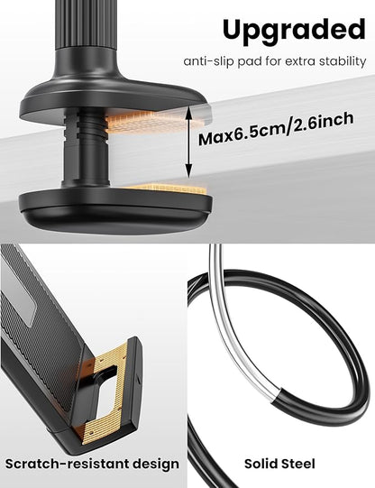 Gooseneck Kindle Holder with Remote Page Turner for Reading in Bed,Tablet Mount Holder for Desk,Flexible Long Arm for Tablets iPhones Kindle Accessories