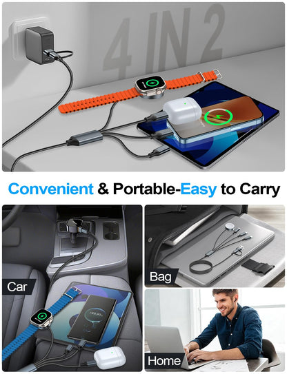 4-in-2 Multi Charging Cable for Apple Watch Charger/iPhone/Galaxy Charger