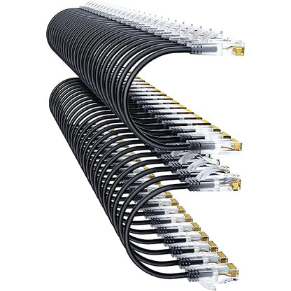 Cat6a Patch Cables 0.5ft (48 Pack) Slim, Cat6 Ethernet Patch Cable Pure Copper, Flexible Cat 6 Patch Cable 550MHZ 10G, Space-Saving Cat 6A Network Cables for Patch Panel Black