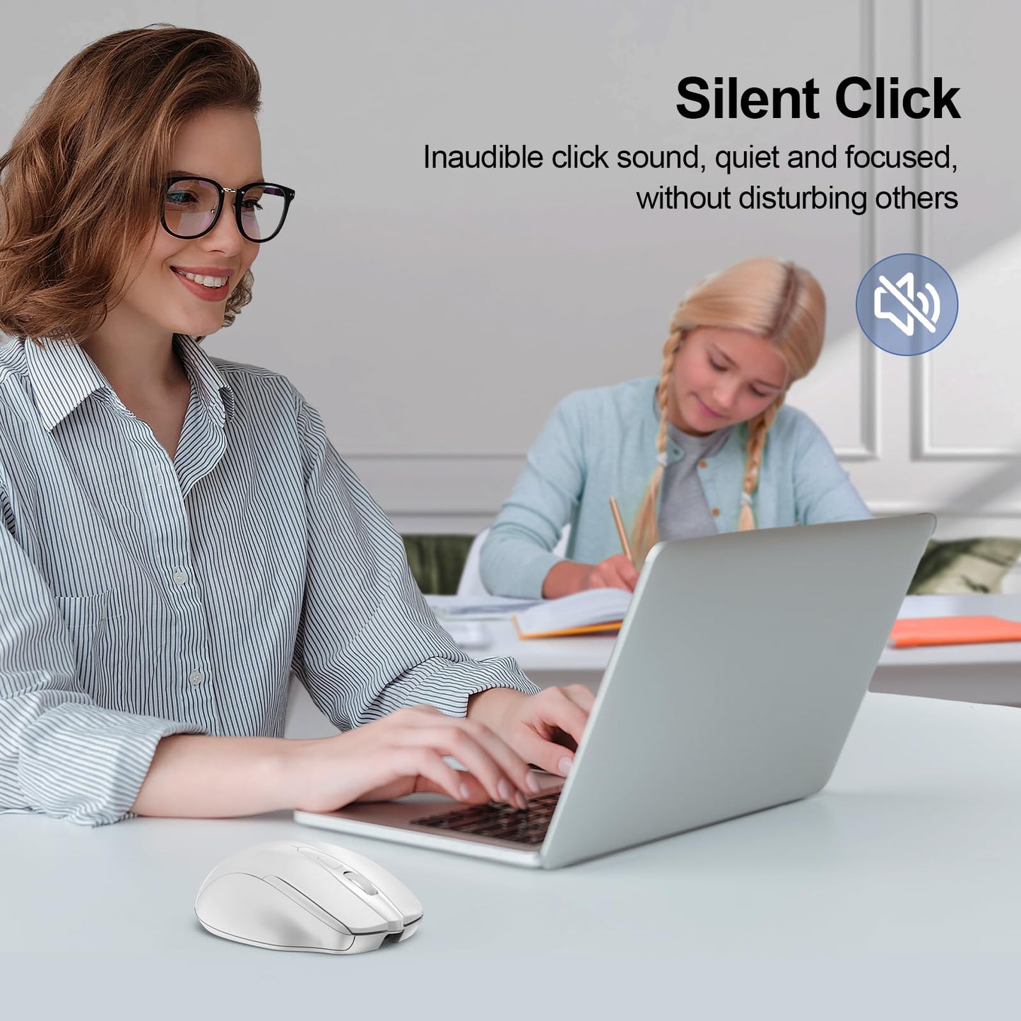 TECKNET Wireless Mouse Rechargeable, 2.4G USB-A Silent Mouse, Quiet Click, 6 Adjustable 4800 DPI, Cordless Computer Mice, Ergonomic Mice for Laptop, 6 Buttons for Chromebook, Ergo Grip - White