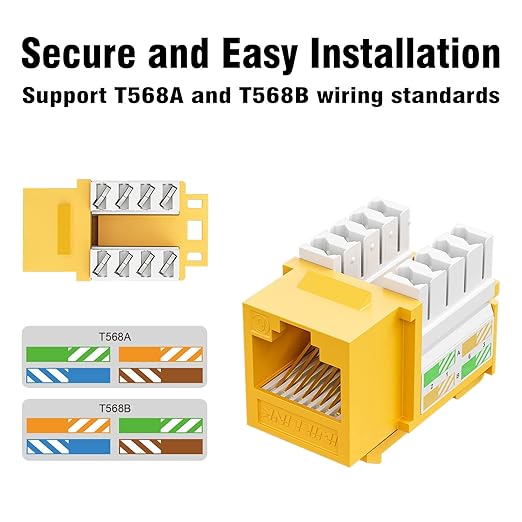 Iwillink 10Gbps Cat6 Keystone Jack, RJ45 25-Pack and Punch-Down Stand, UTP Modular Ethernet Insert 90-Degree, Punch Down Adapter, Yellow