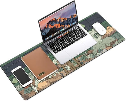 Galdas Gaming Mouse Pad XXL XL Large Long Extended Big Mousepad Non-Slip Rubber Keyboard Mouse Pad with Stitched Edges for Laptop Home Office (31.5x11.8x0.08 Inch) … (Green Window)