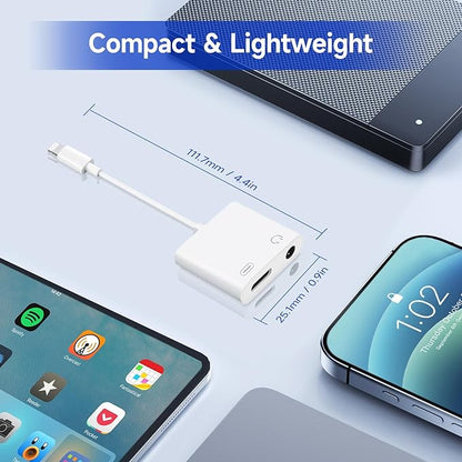 [Apple MFi Certified] 2-in-1 Charging & Audio Adapter for iPhone, Lightning to 3.5mm Headphone Jack Dongle Splitter, Supports Hi-Res Lossless Sound, Compatible with iPhone 14/13/12/11/XS/XR/8/7 10Pack
