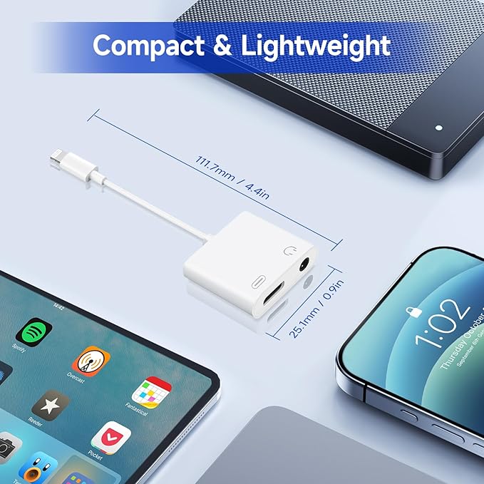 [Apple MFi Certified] 2-in-1 Charging & Audio Adapter for iPhone, Lightning to 3.5mm Headphone Jack Dongle Splitter, Supports Hi-Res Lossless Sound, Compatible with iPhone 14/13/12/11/XS/XR/8/7 5Pack