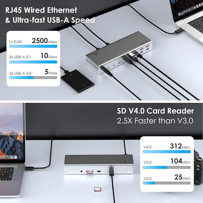 WAVLINK Thunderbolt 4 Dock with 100W Charging, Displaylink Docking Station Quad 4K@60Hz Monitor,3 Thunderbolt 4 Ports, 2.5G Ethernet, Thunderbolt Dock for Mac M1-M4 and PC,Displaylink Driver Required