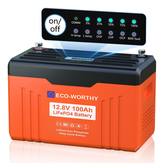 ECO-WORTHY 12V 100AH LiFePO4 Lithium Battery with Bluetooth, Max.1280Wh Energy, Low Temperature Protection, Group 24, Built-in 100A BMS, Perfect for Trolling Motor, RV, Boat, Solar Off-Grid