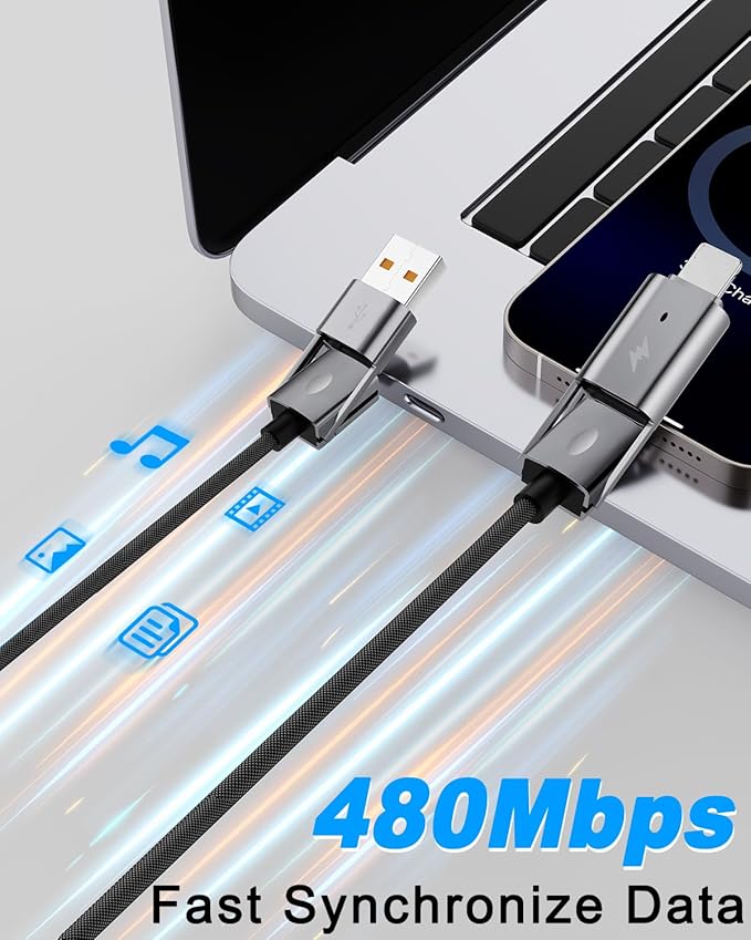 4 in 1 USB C Cable, 2Pack [Upgraded] Multi Fast Charging Cable, PD 65W 27W, 6FT+3FT, Round Braided, Compatible with iPhone/iPad/Samsung/MacBook