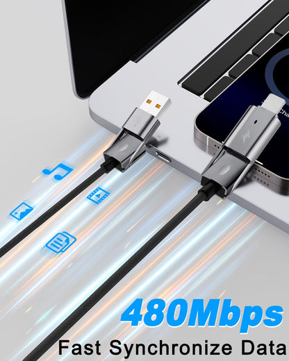 2Pack 4 in 1 USB C Cable Fast Charging PD 65W 27W Multi Charger Cord with Type C/USB A/L Port, 3FT Round Braided Dual USB-C Cable for iPhone 16 15 14 Pro Max/Samsung/i-Pad/MacBook