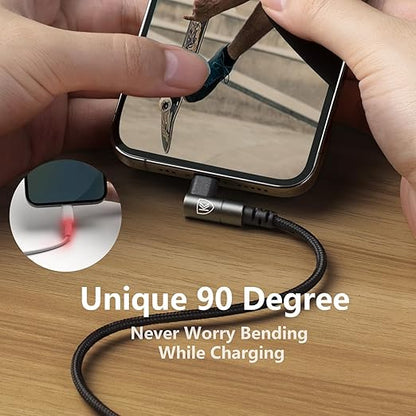 90 Degree iPhone Charger 6FT [Apple MFi Certified] 3Pack USB C to Lightning Cable Fast Charging Cord 6Feet Nylon Braided USB Type C to Lightning Cable for iPhone 14/13/12/11/Pro/Max/Plus/8/7/6/5S/iPad