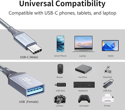 USB C to USB Adapter 2 Pack: USB Female to USB C Male OTG Cable - 10Gbps SuperSpeed Data Transfer for MacBook Pro/iPad Air, iPhone 16 15 Pro Max (0.59ft, Grey)