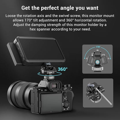 SmallRig Quick Release Camera Monitor Mount with Cold Shoe, Supports Swivel 360° and Tilt 170° Adjustable, Drop-in HawkLock Camera Hot Cold Shoe Monitor Holder for 5" & 7" Monitor - 3514C