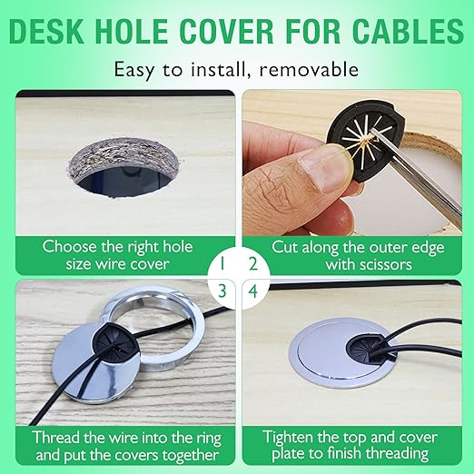 2 Pcs Desk Grommet 2-3/8" / 60 mm, Desk Cord Hole Cover, Cable Grommet Metal Zinc Alloy Materilal, Desk Hole Grommet for Home & Office Pc, Detachable Cable Cord Organizer-Copper Red