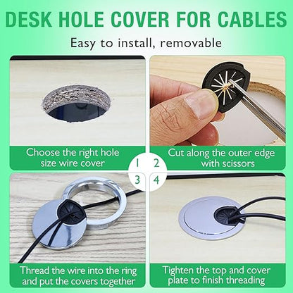 2 Pcs Desk Grommet 2" / 50 mm, Desk Cord Hole Cover, Cable Grommet Metal Zinc Alloy Materilal, Desk Hole Grommet for Home & Office Pc, Detachable Cable Cord Organizer-Bright Silver