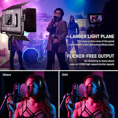 GVM RGB LED Video Light with Bluetooth Control, 60W Photography Studio Lighting Kit with Stands, 2-Packs 880RS Dimmable Led Panel Light for YouTube, Streaming, Gaming, 8 Applicable Scenes, CRI97