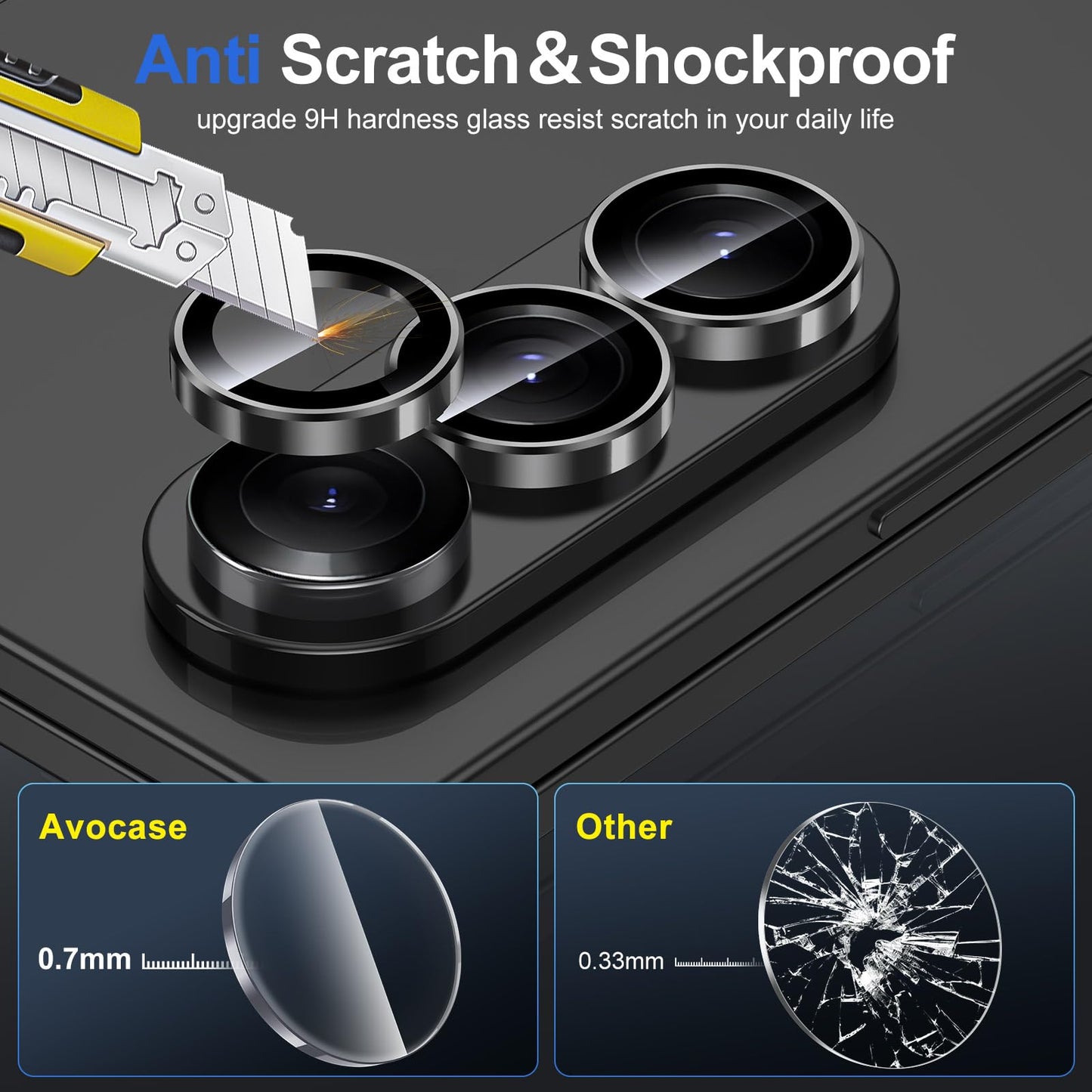 Avocase for Samsung Galaxy Z Fold 7 Camera Lens Protector, Individual Metal Ring Tempered Glass Lens Cover, [Strong Adsorption] Scratch Resistant Ultra-Thin HD Clear Lens Cover, 1 Set-Black Ring