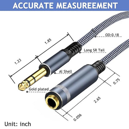 1/4" Male to Female Stereo Headphone Guitar Cable - 20ft Quarter Inch Extension