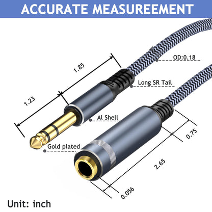 TAISUSAN 1/4 inch 10ft Stereo Headphone Guitar Cable, Male to Female, Quarter inch Headphone Extension